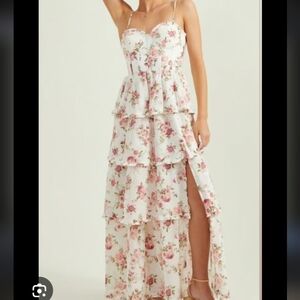 Altar'd State Stellni Floral Maxi Corset Dress in a white&Pink floral